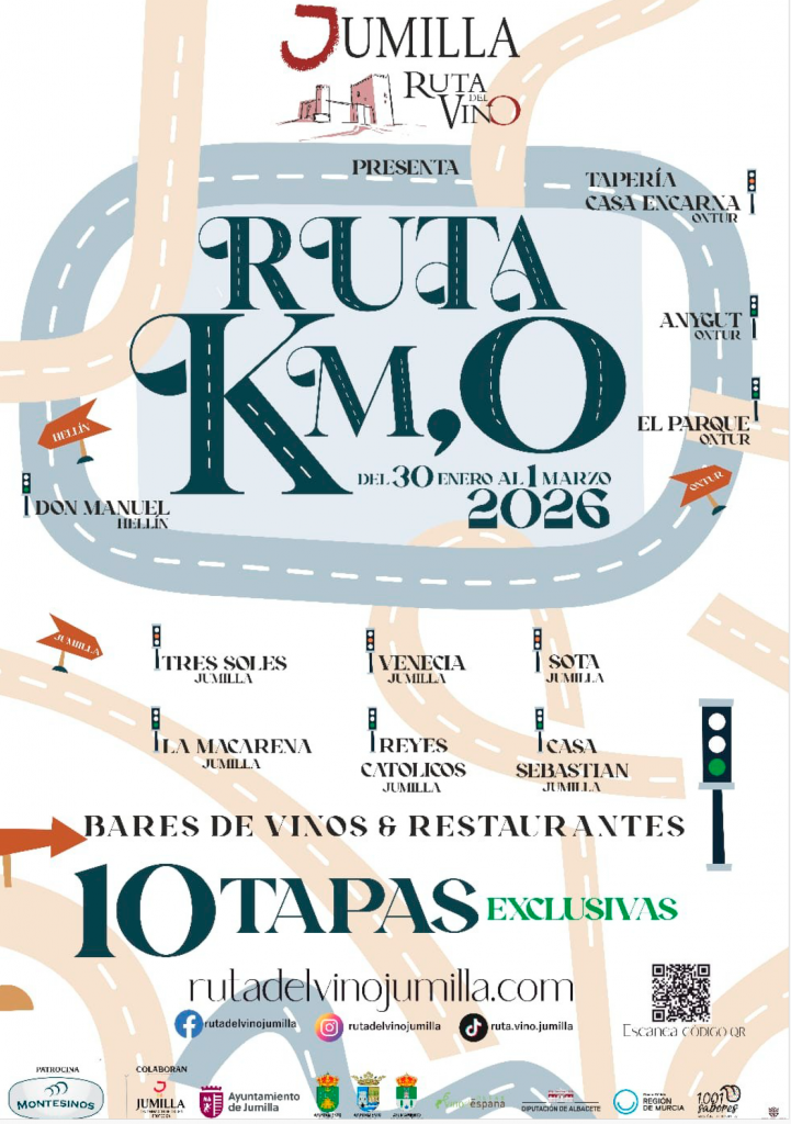 La ruta de la tapa Km0-2025, que tendrá lugar durante el mes de Mayo, propone un recorrido gastronómico formado por diferentes paradas en distintos restaurantes y bares de vinos que conforman la Ruta del Vino Jumilla. Se podrán saborear distintas tapas maridadas, con vinos DOP Jumilla...